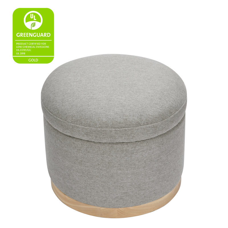 Naka 21.5" Wide Round Storage Ottoman with Storage, Light Brown, Gray Revolution Performance Fabrics