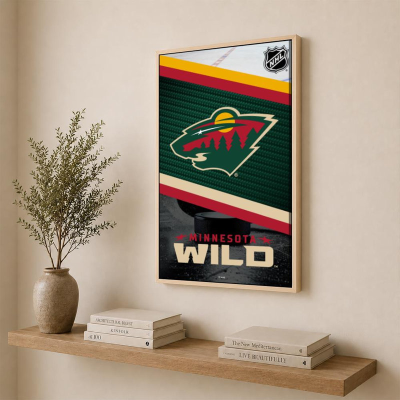 Décoration murale Minnesota Wild NHL, H 36 po x l 24 po, Cadre plat flottant, Birch