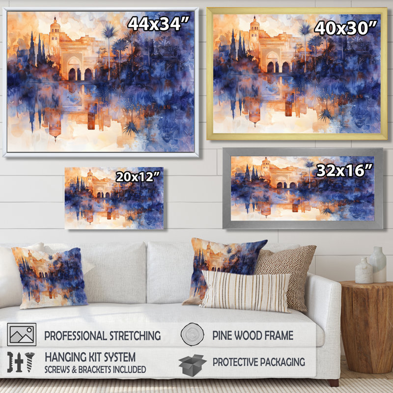 «Ottoman Mosques At Night», impression sur toile, H 12 po x l 20 po, Impression dans un cadre flottant sans passe-parto, Doré