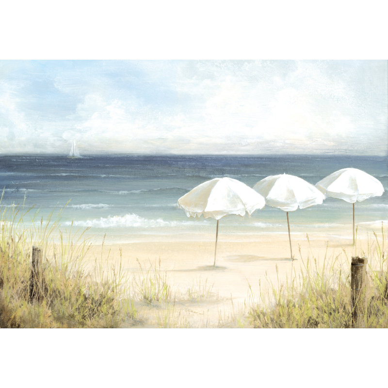 Blue Beige Beach - Wrapped Canvas Painting, 81cm H x 122cm W x 3.8cm D