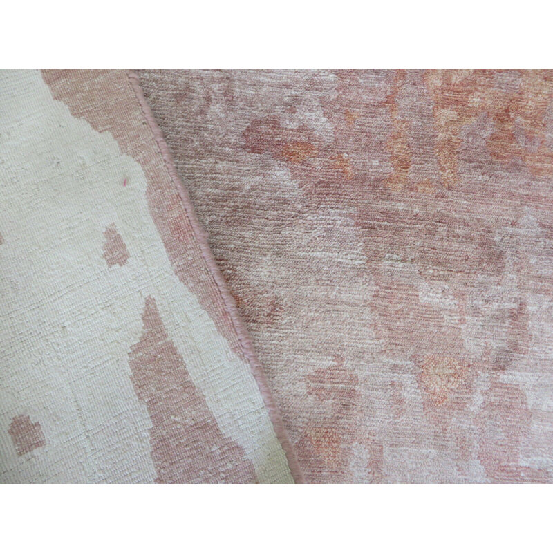 Tapis oriental moderne saumon noué à la main 8 pi 1 po x 10 pi 2 po avec soie A4ED609787124878BC1D488C51D3B546