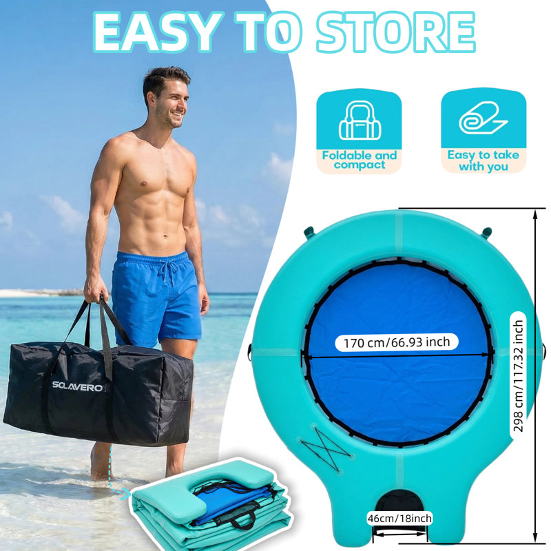 Quai flottant gonflable avec rampe pour bateau, chaise longue hamac en filet, flotteur de lac 9,8 pi avec porte-gobelets, plateforme gonflable pour 3 à 4 personnes pour piscine, mer, rivière, fête, bronzage, animaux de compagnie