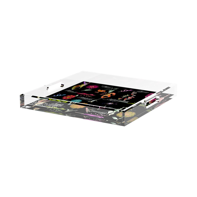 Dapper Acrylic Square Decorative Tray, 15"W x 15"D x 2"H, Botanicals Xray, Red
