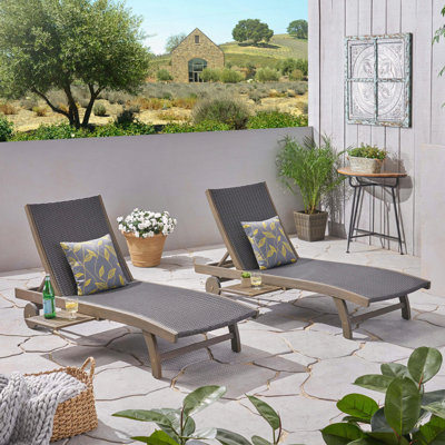 Banzai Chaise Lounge with Pull-Out Tray, Adjustable Outdoor Recliner Set of 2