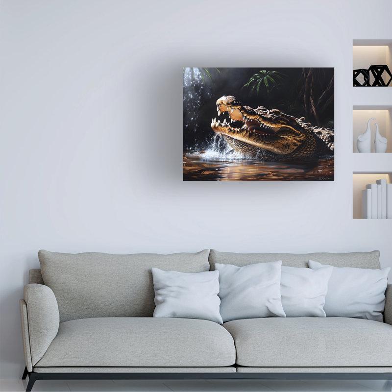 Art sur toile «Bachelor crocodile dans l'eau 1», H 14 po x l 19 po