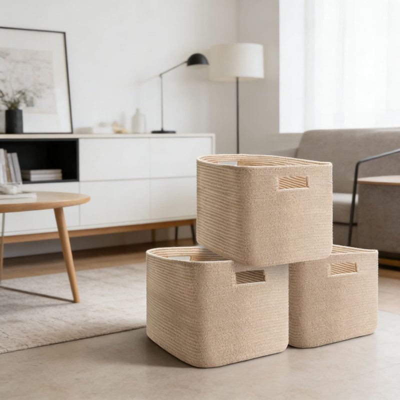 Foldable Storage Bins 3-Pack, Decorative Fabric Storage Cubes For Shelves, Home Organization Baskets For Bedroom, Living Room, Office, And Closet