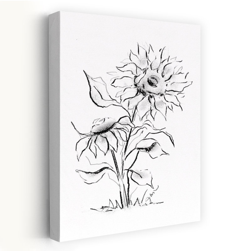 Tournesol croquis au fusain abstrait art contemporain, H 48 po x l 32 po