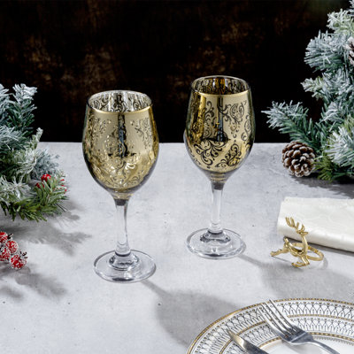 2 Piece Gold Plated Stemmed Wine Glasses