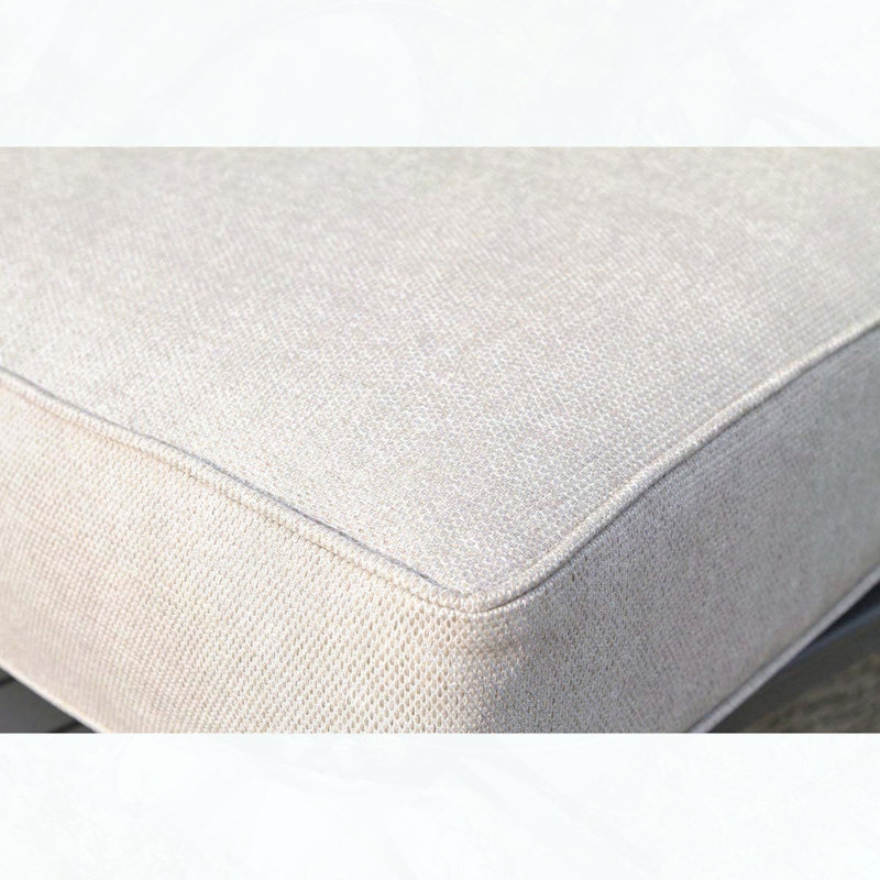 Fully Assembled Outdoor Ottoman with Weather-Resistant Wicker and 5" Thick Cushion, Beige Cushion/Gray Frame