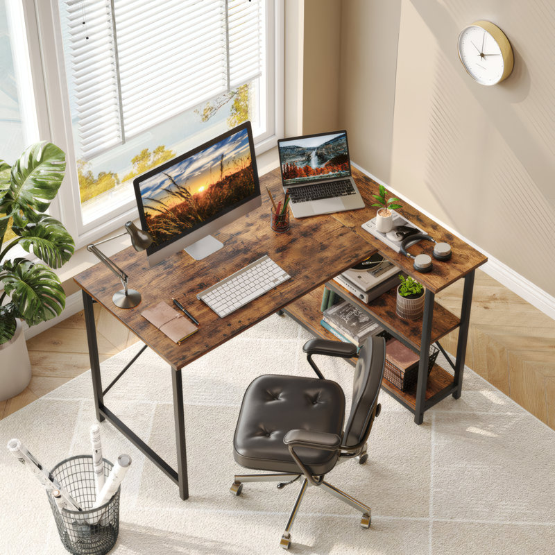 L-Shape Computer Desk, 74cm H x 120cm W x 90cm D, Rustic Brown