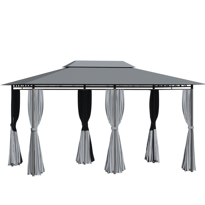 Pavillon de jardin extérieur spacieux 10 pi x 13 pi - auvent avec rideaux, toit ventilé, structure en acier gris sauge