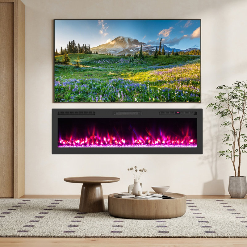 Cheminée électrique intelligente murale/encastrable WiFi 750W/1500W, H 18,11 po x l 60 po x P 3,94 po