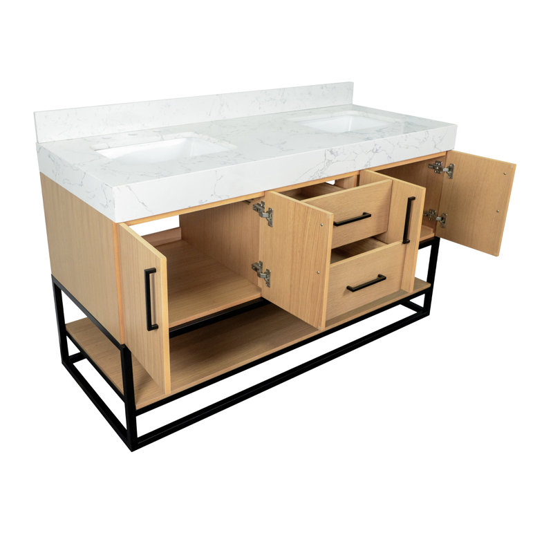 Meuble-lavabo double 60 po Kaysha, Blond