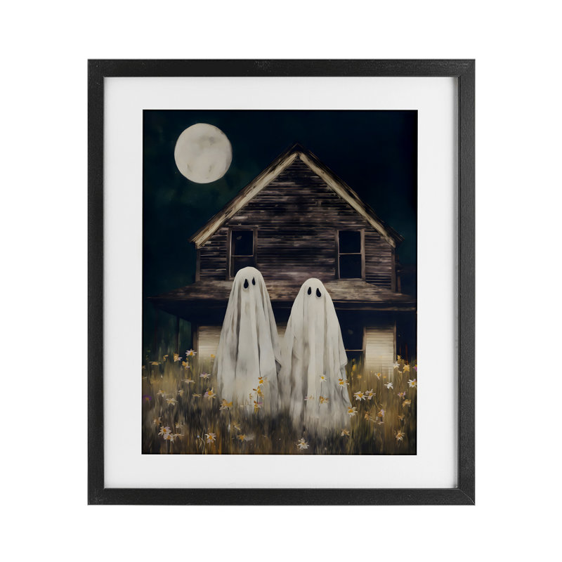 «Ghost And Haunted House», reproduction encadrée sous verre, design par Arlington Prints, H 16 po x l 13 po