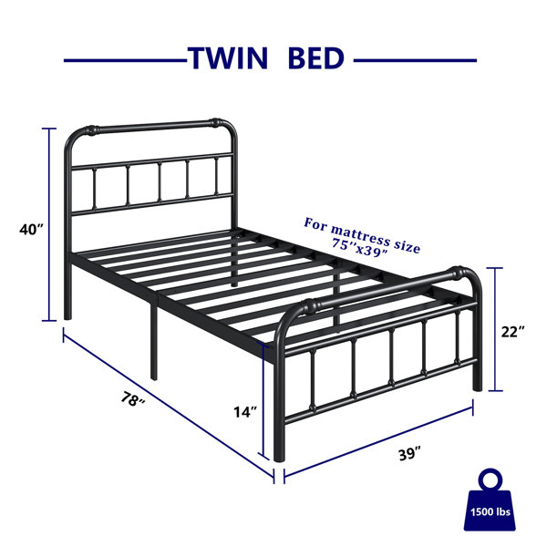 August Grove® Amylia Heavy Duty Anti-sway 14-inch Steel Tube Iron Bed ...