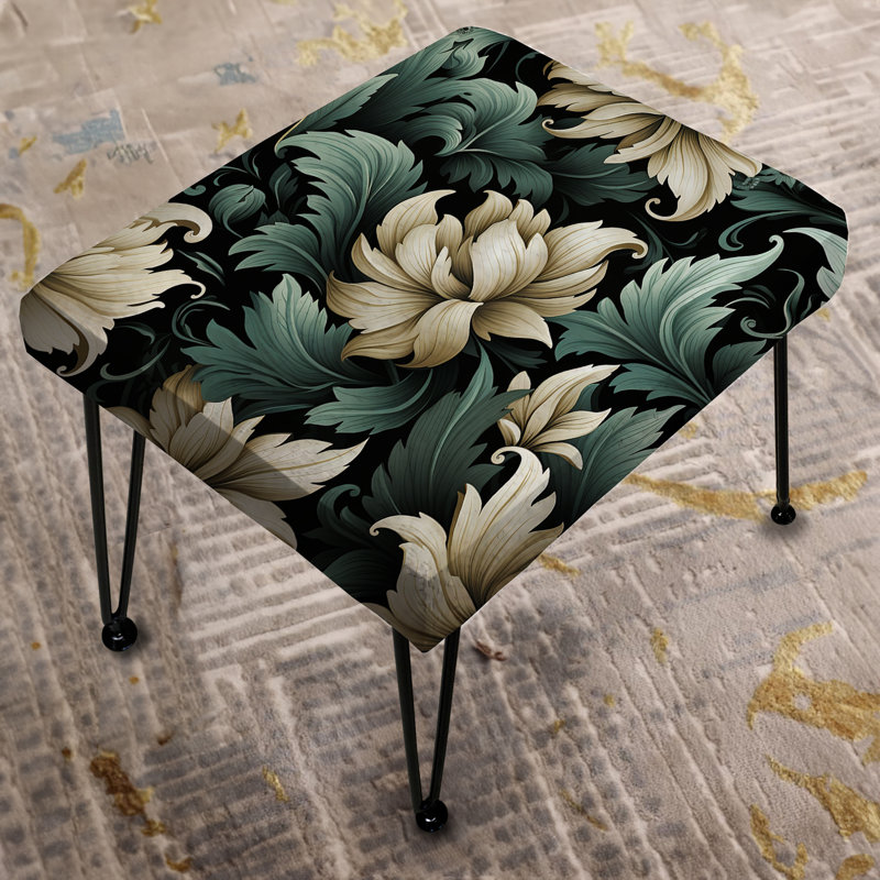 Navasota - Green & Beige Intriguing Beauty Floral Pattern - Floral Rectangle Ottoman