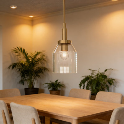 Mini luminaire suspendu Madden avec abat-jour en verre transparent, conception moderne et douce pour îlot de cuisine, bar ou salle de jeux, plafonnier incliné compatible