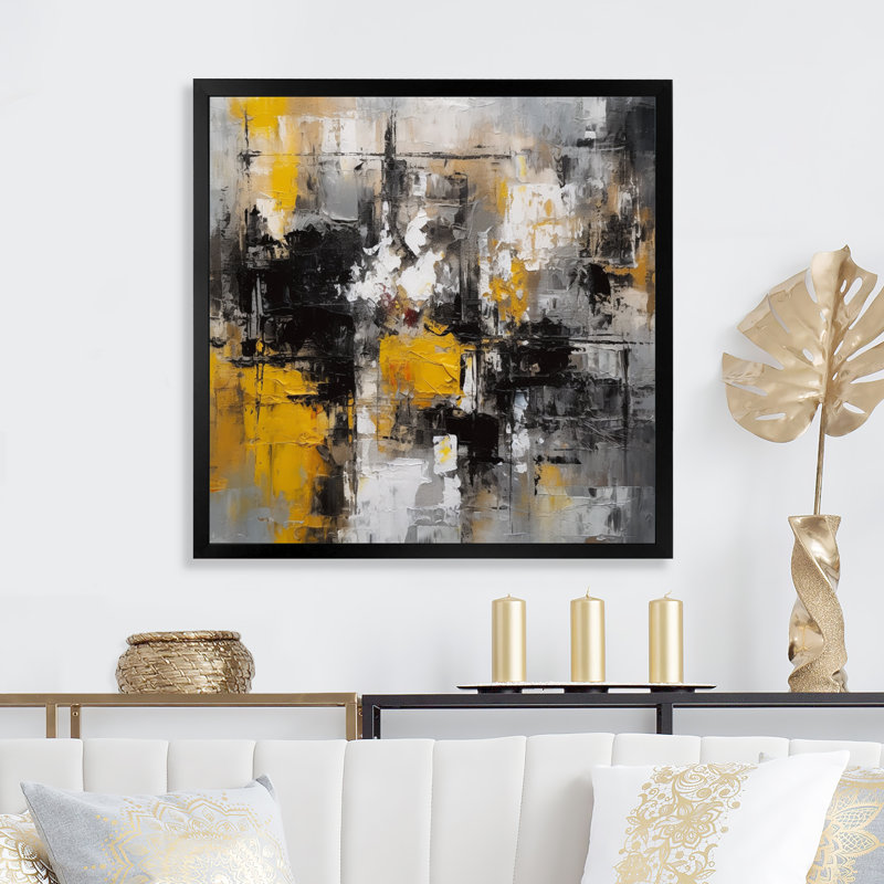 Encre liquide jaune et gris Bunce, Cadre photo noir, H 16 po x l 16 po x P 1 po
