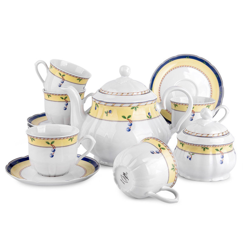 Vintage Garden Blue and Yellow Porcelain Tea Set for 6