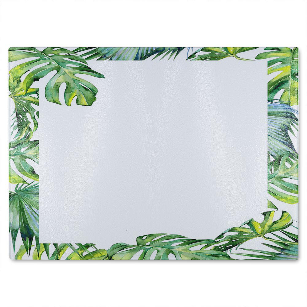 Botanical Leaves Border Glass Chopping Board