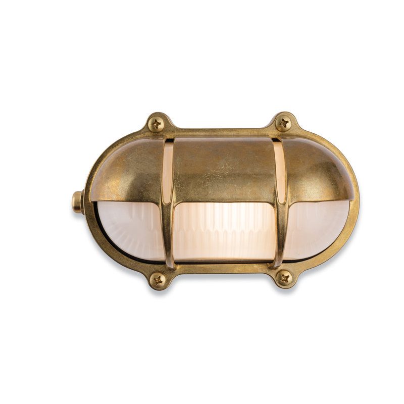4.33cm H Frosted Glass Outdoor Bulkhead Light, Brass