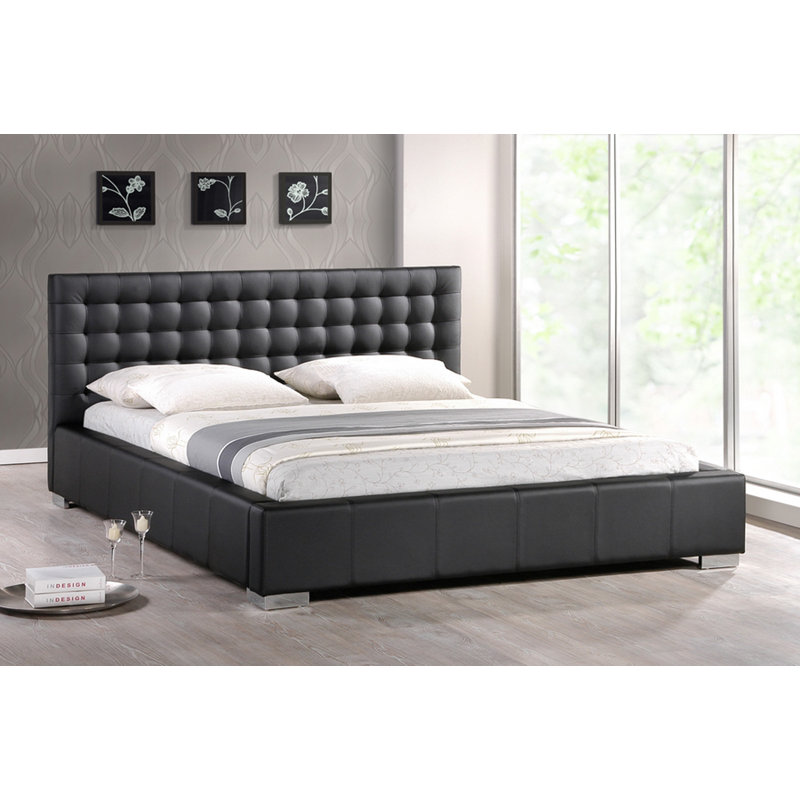 Aakifa Vegan Leather Platform Bed, Black, Full