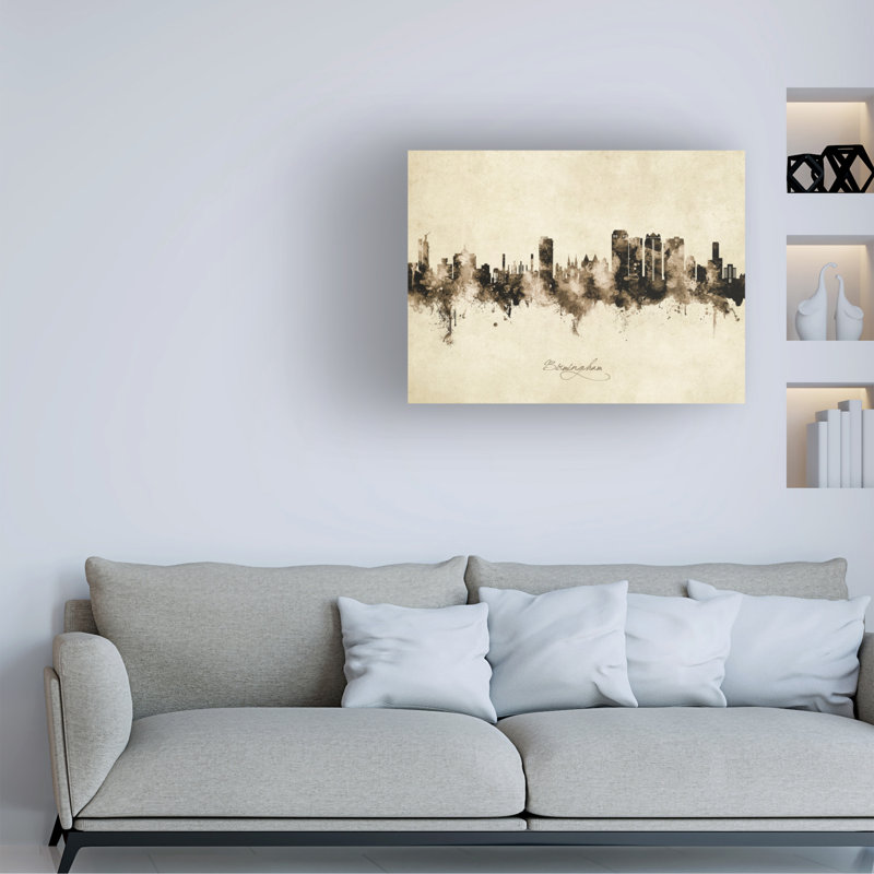 Art sur toile de Michael Tompsett, «Birmingham Alabama Skyline Vintage», H 14 po x l 19 po x P 2 po