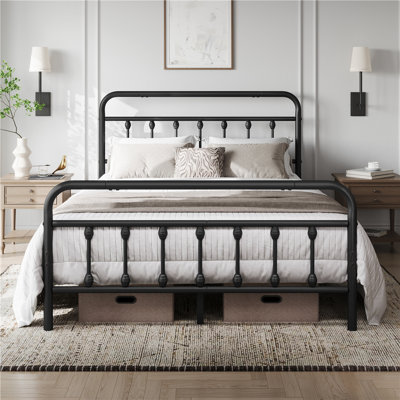 Metal Bed Frame with Vintage Headboard