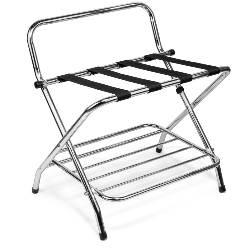USTECH Luggage Rack-Double Tier, Assembled, Chrome, Storage Organizer, Pack of 1,