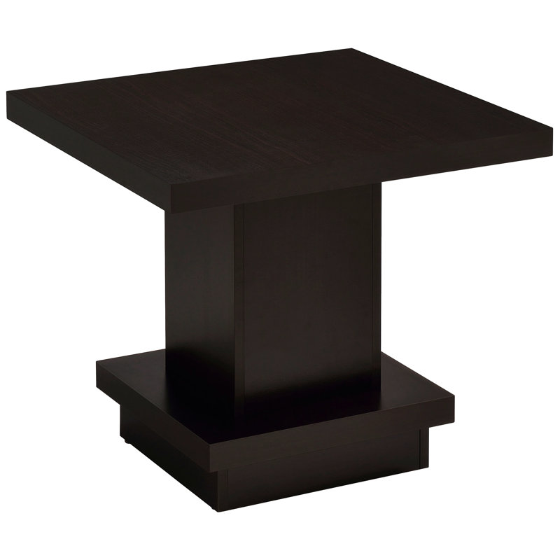 Table de bout carrée Cappuccino sur piédestal - brun chaud, lisse et idéale pour les étagères, 23,5 pouces carrés, 21,5 pouces de hauteur, bois massif + avec des nuances