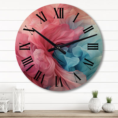 Ink Wave Rhythms in Blue and Red I - Abstract Liquid Ink Oversized Wood Wall Clock