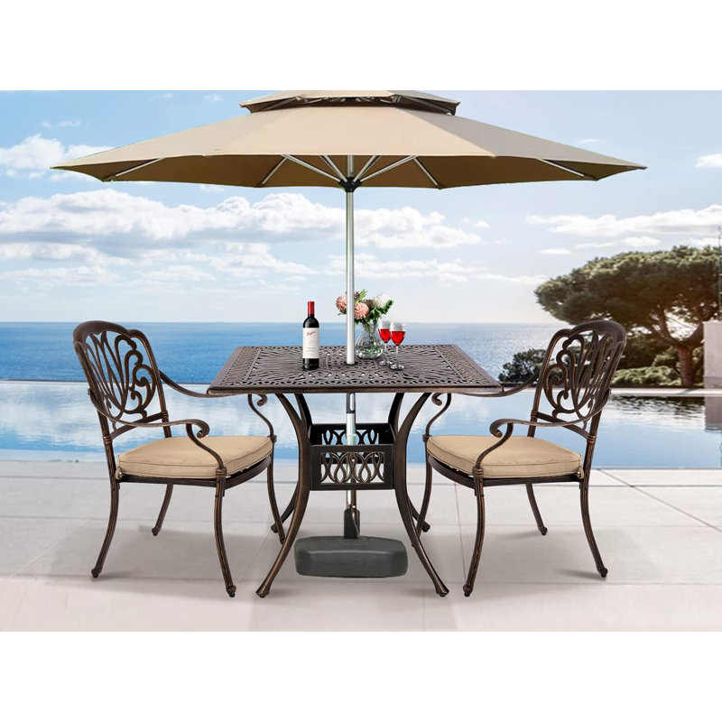 Haings 2 - Person Patio Dining Set with Square Table , Cushions Included, Beige