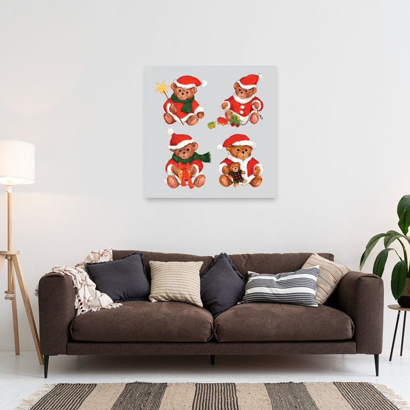 Christmas Teddy Bears Playful Contemporary Bear Winter Wall Art Print by Renate Holzner - Print, 91.44cm H x 91.44cm W