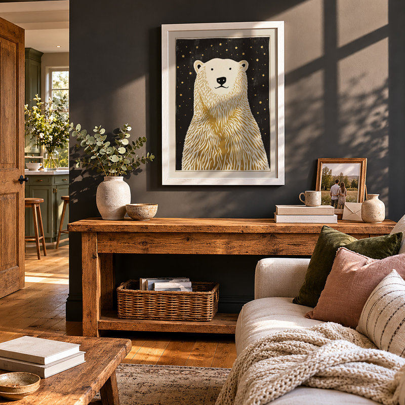 Polar Bear Portrait Minimalist - Print, A1 - 84.1 x 59.4 cm, White
