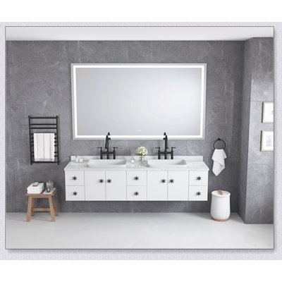 Miroir de salle de bain à DEL avec éclairage avant et arrière, grand miroir mural à intensité variable avec antibrouillard, mémoire, 3 couleurs, miroir de meuble-lavabo à DEL