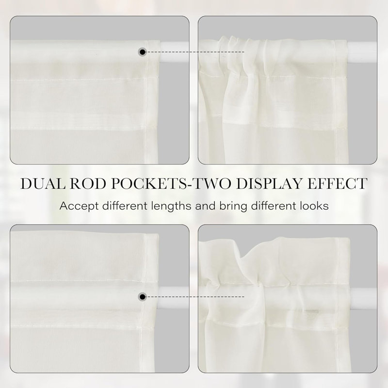  2 Panels Sidelight Curtains for French Door Sheer Panels Light Filtering Window Treatment for Narrow Door with Tieback