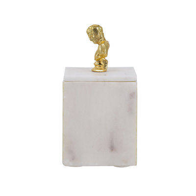 Marble Decorative Box - 4x4x8" - White