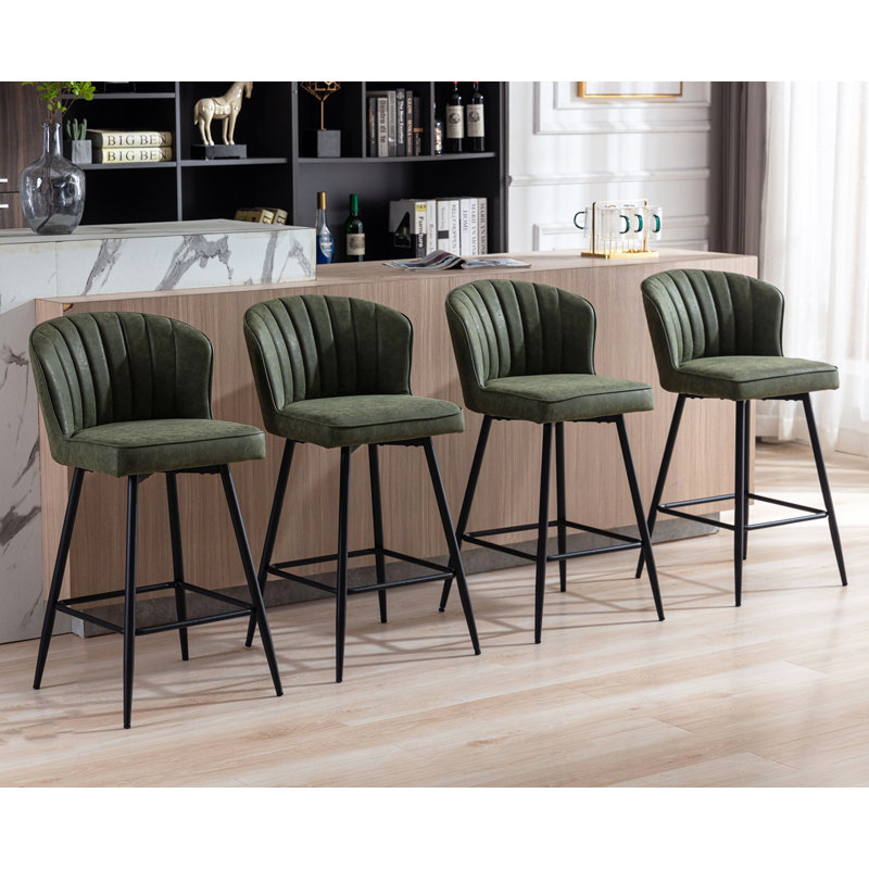 Tabouret de bar rembourré avec repose-pieds, Vert