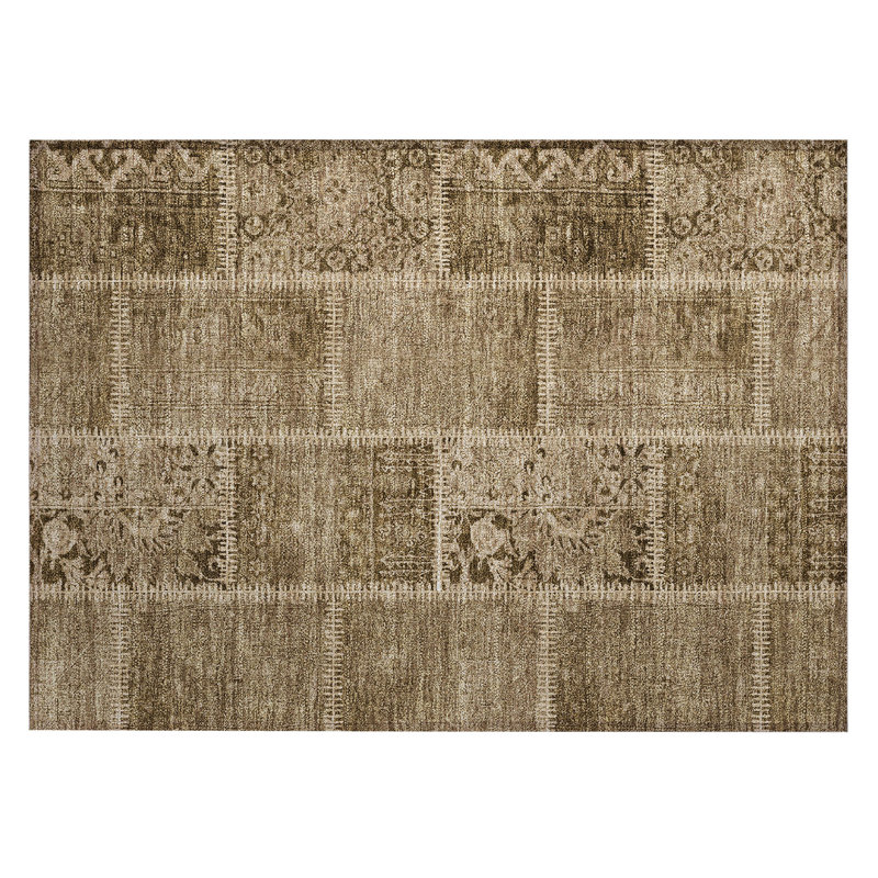 Machine Washable Indoor/Outdoor Heffington ACN635 Brown 1'8" x 2'6" Rug, Rectangle 1 pi 8 po x 2 pi 6 po
