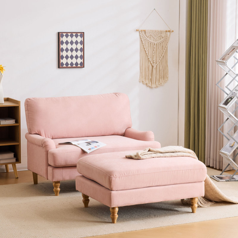 Chaise d'appoint rembourrée de 47 po avec repose-pieds, Rembourrage en mousse rose