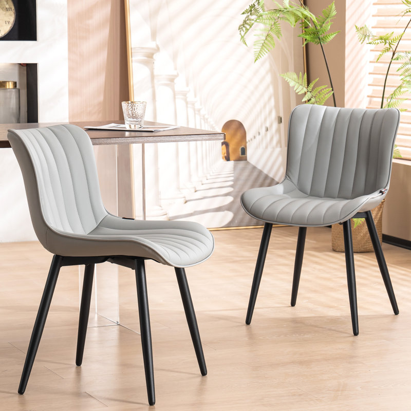Heitger Leather Upholstered Side Chairs Modern Dining Chairs, Wingback Dining Room Chair, Gray