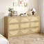Commode 9 tiroirs avec façade en rotin bohème et finition naturelle-130670367