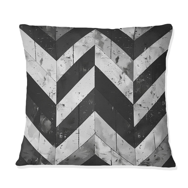 Coussin moderne noir et blanc à chevrons modernes, H 16 po x l 16 po