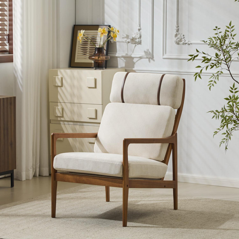 Fauteuil d'appoint moderne avec dossier haut et coussins rembourrés, Mélange de polyester beige