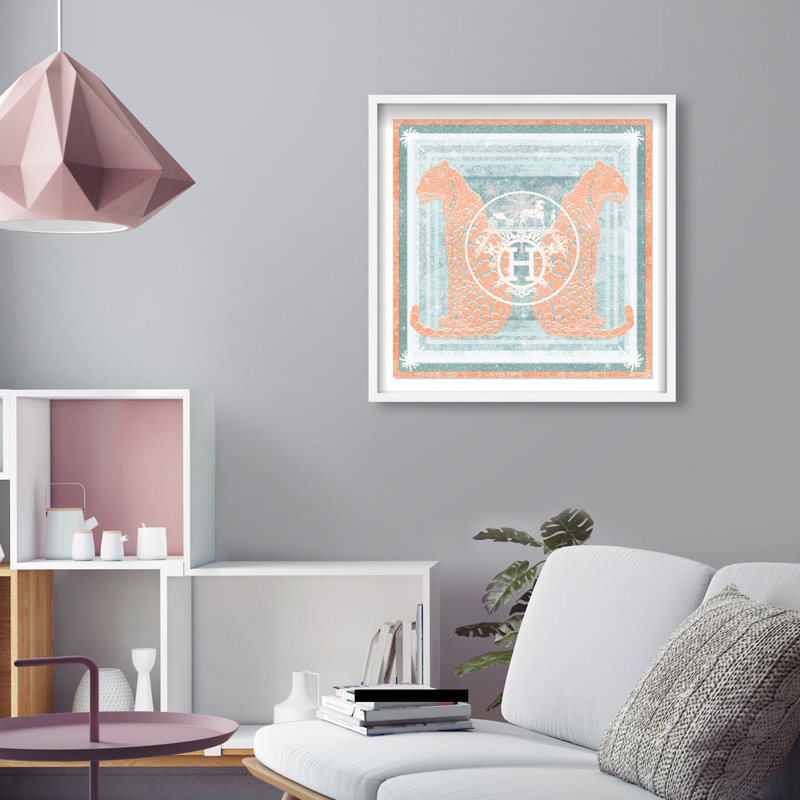 Casablanca to Paris Peach Shadowbox Animals Print by Oliver Gal, Black Frame, 12 x 12, 25.5"H x 25.5"W, White Frame