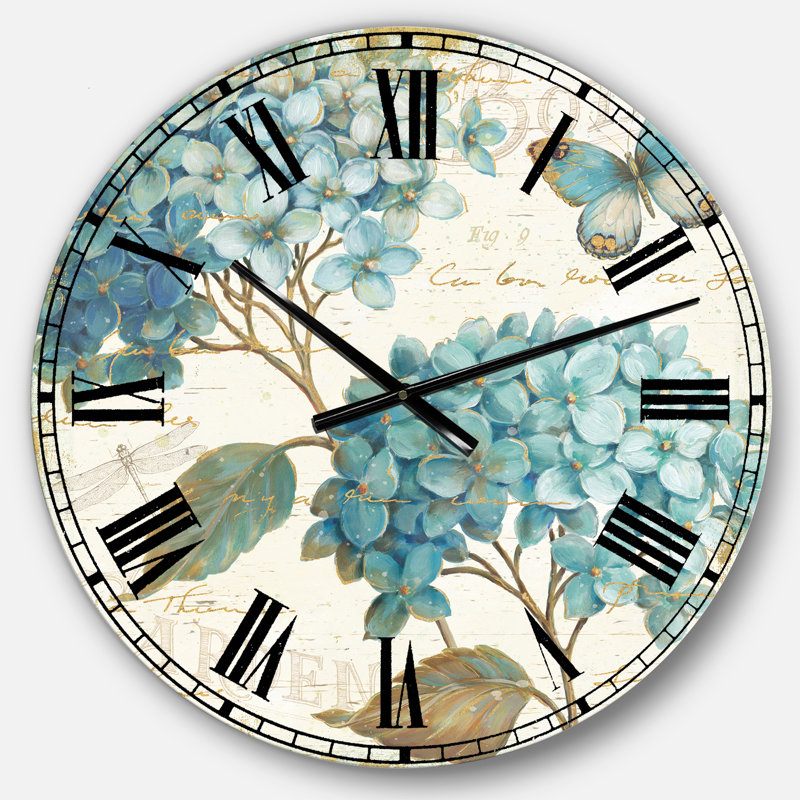 Butterfly Blue Garden I - Horloge murale traditionnelle, Moyen