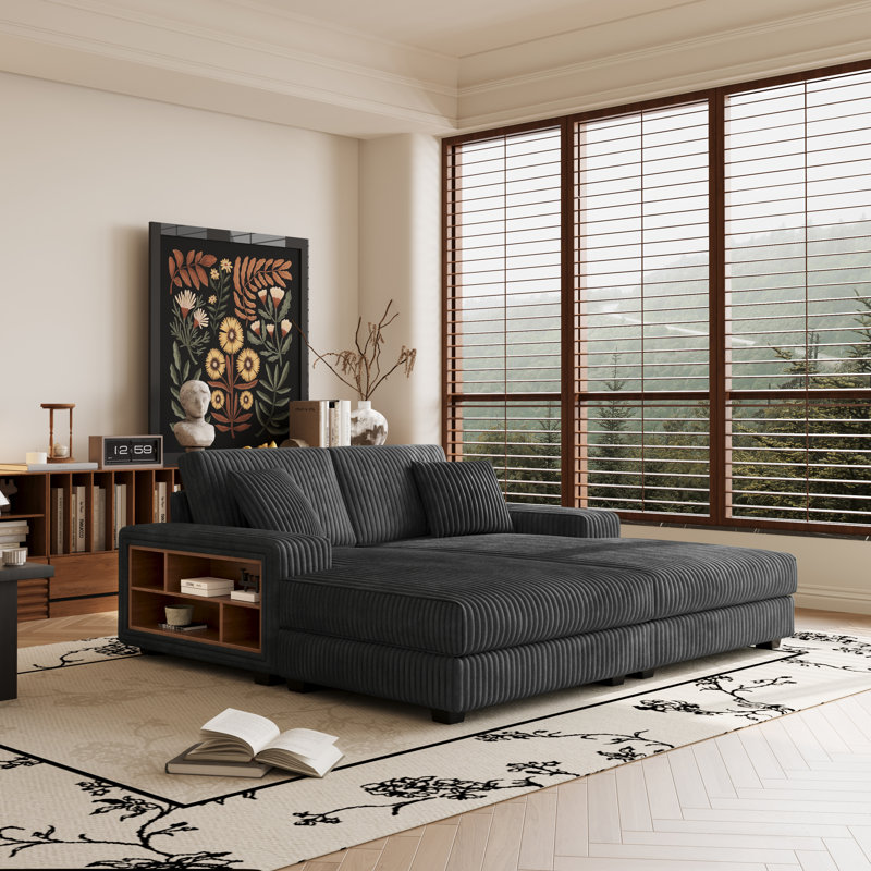 Oversized Upholstered Convertible Chaise Lounge Combination, Dark Grey