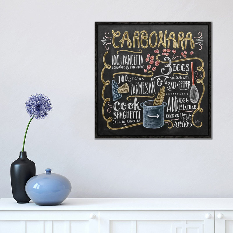 Carbonara Recipe - Print on Canvas, 45.72cm H x 45.72cm W x 3.81cm D, Black Floater Framed