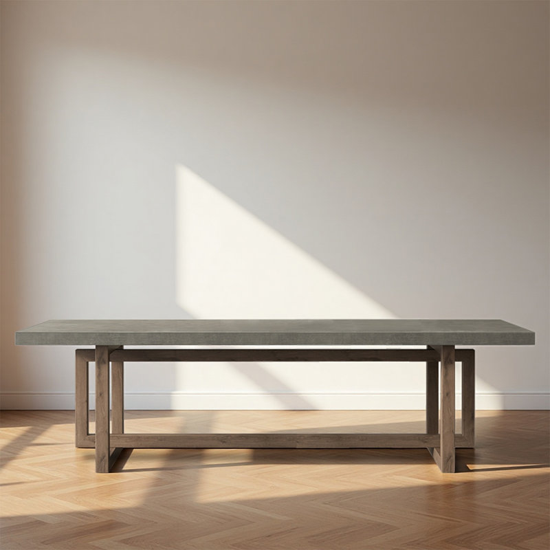 Solid Wood Rectangular Dining Table in Cement Gray, 29.53”H x 86.6”L x 31.5”W