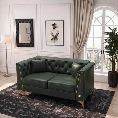 61.8" Faux Leather Chesterfield Loveseat, 2-Seater Sofa with Metal Trim